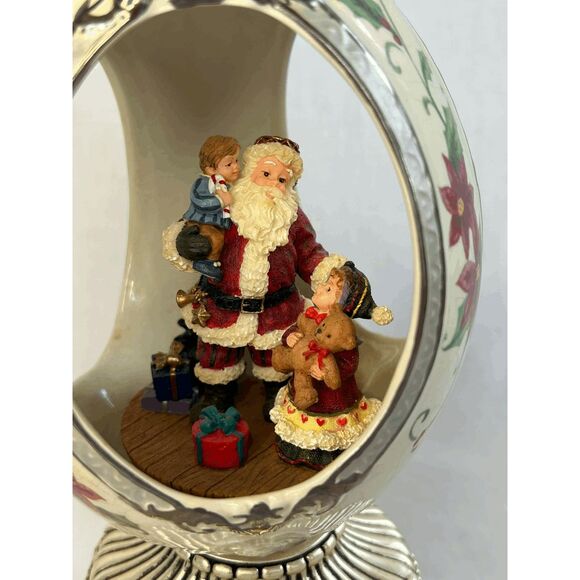 Sankyo Revolving Musical Christmas Egg, Santa & Children, Silver Toned - Picture 2 of 10